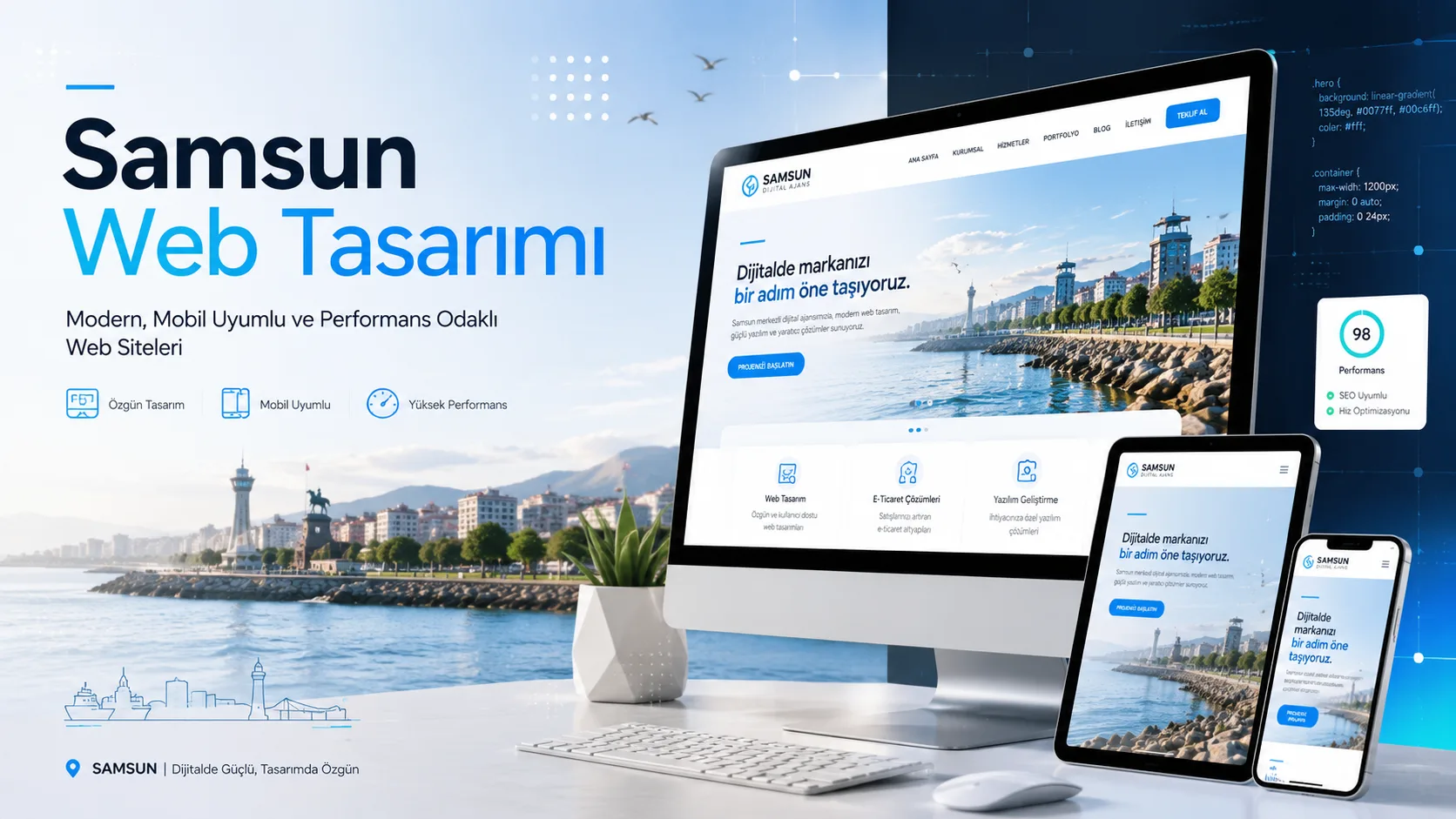 Samsun web tasarım hizmetini anlatan modern teknoloji odaklı blog görseli